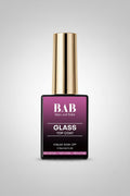 Bottle of BAB Glass Top Coat with gold cap on a white background